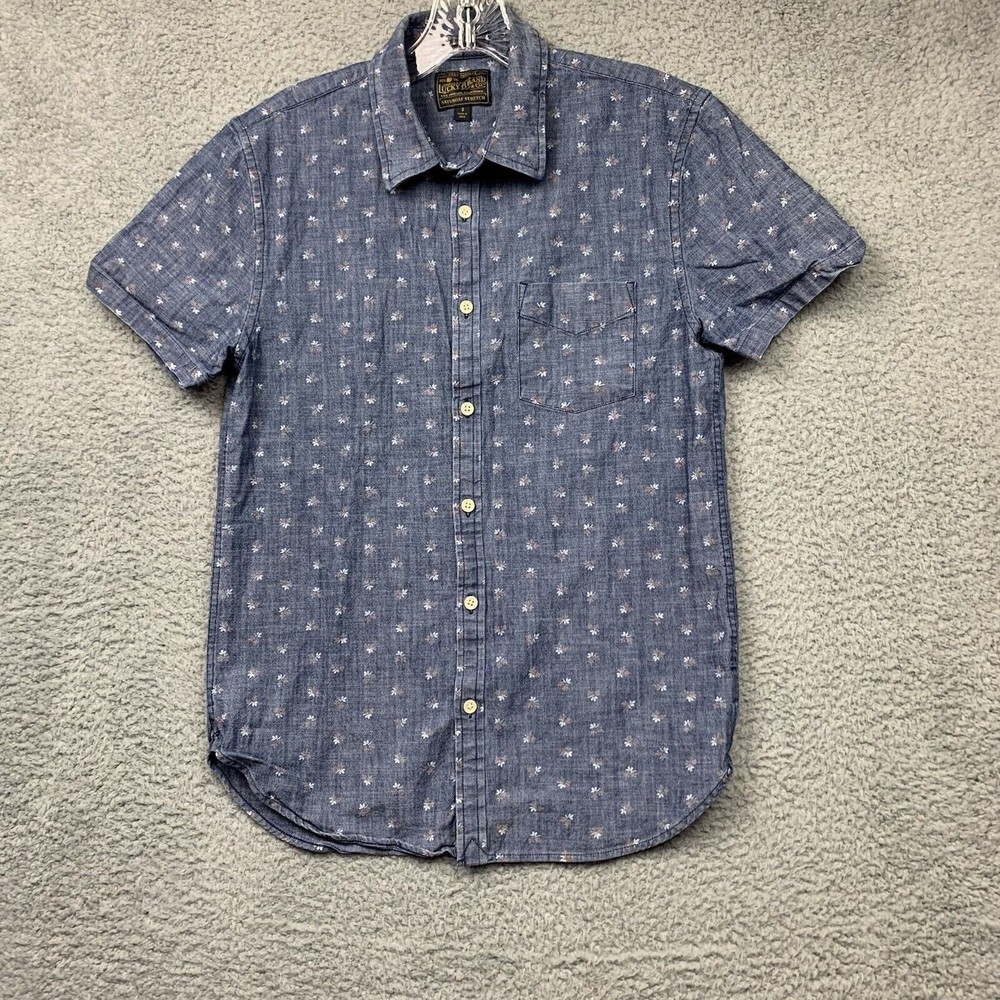 Lucky Brand Shirt Mens Small Blue Saturday Stretch Button Up Slim Fit